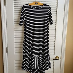 Black/ white striped hi-lo midi flouncer dress